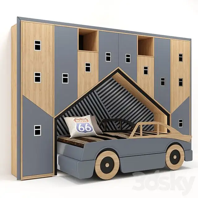 Childrens bed machine and wardrobe 