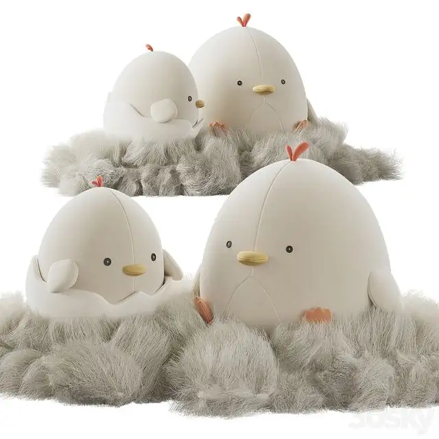 Cute plush chickens in a nest 