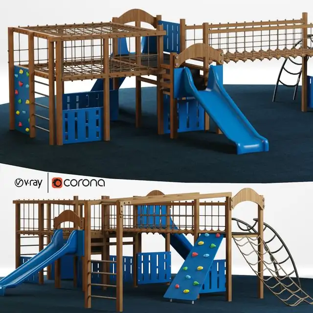 Kids playground equipment with slide climbing 01 