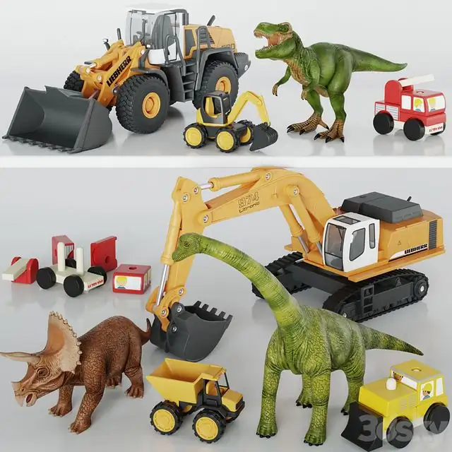 Set of toys with dinosaurs 