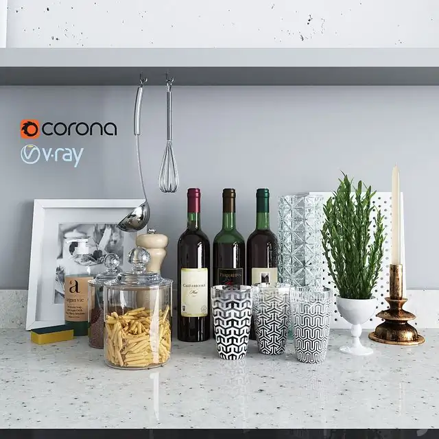 Decor for the kitchen with 3 bottles of wine 