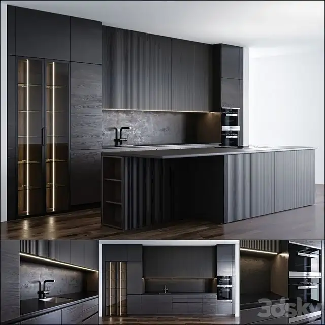 Modern kitchen oven fridge wood miele shelf 