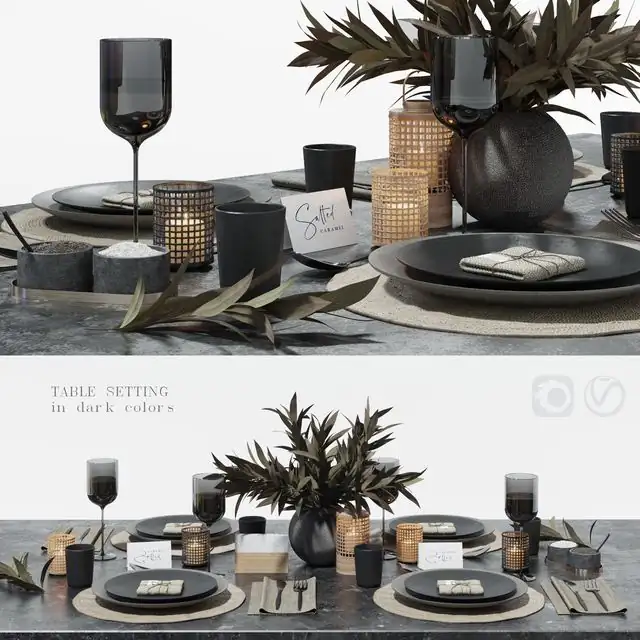 Table setting in dark colors 