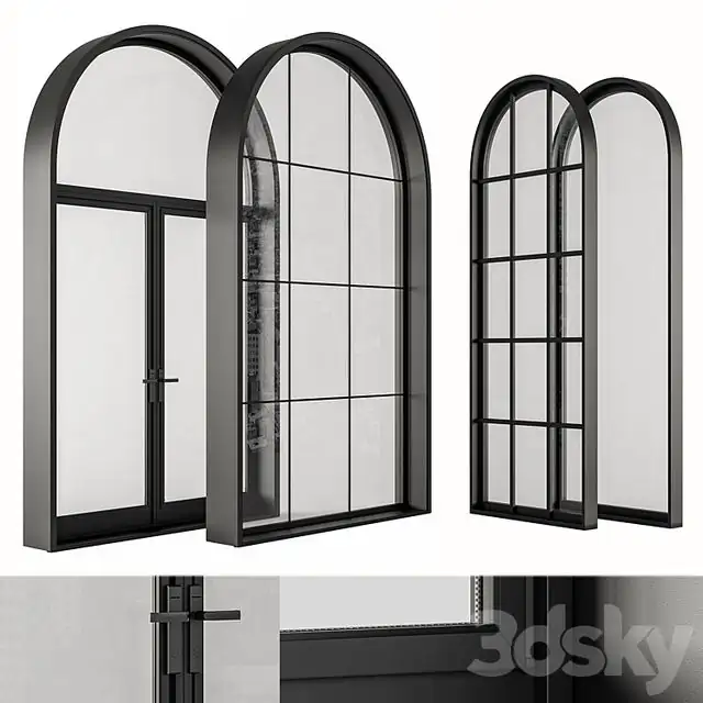 Black Modern Arched Window - Windows Set 07 