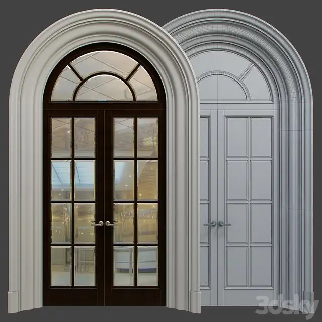 Door, wood gypsum arched stucco 