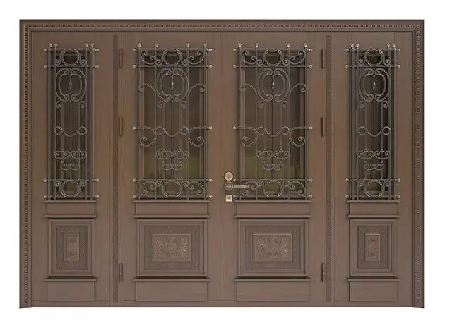 Front door with carvings and forged elements 