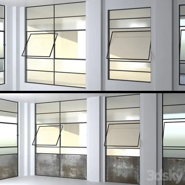SET 4 Steel Factory Windows wired glass wireglass 
