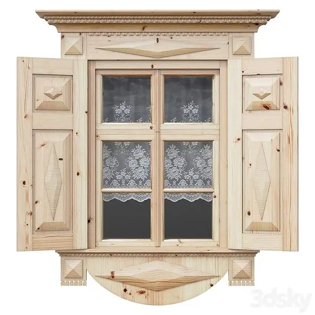 Wooden window with shutters and architraves 