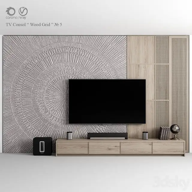 TV Consol Wood Grid 