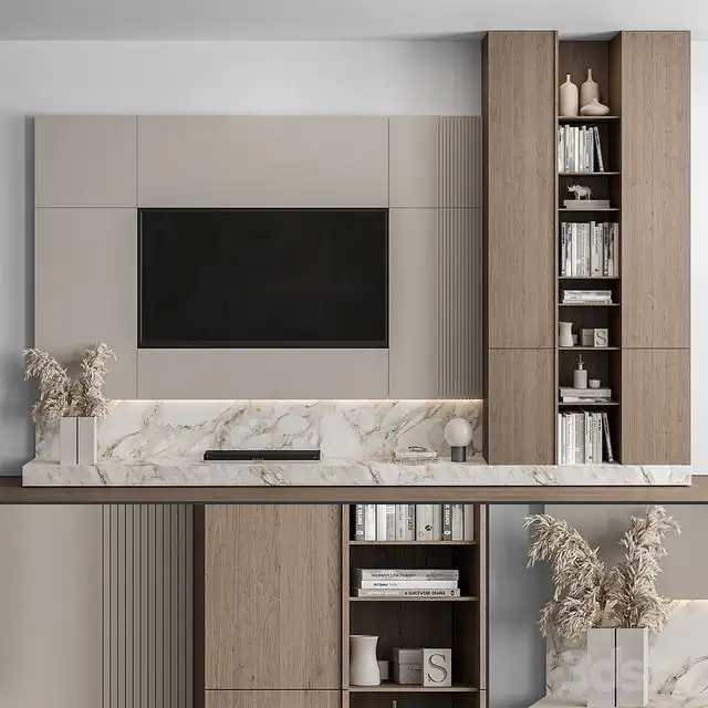 TV Wall Stone and Wood – Set 49 