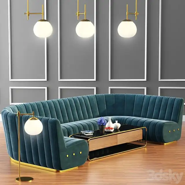 Sophia Long Sofa & Launter Table With Parquet 