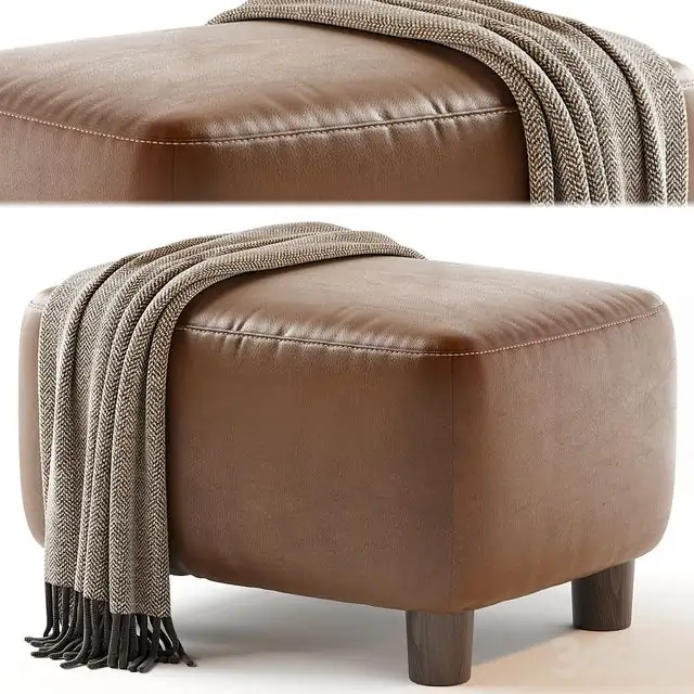 Teddy Leather Club Ottoman – Sesame 