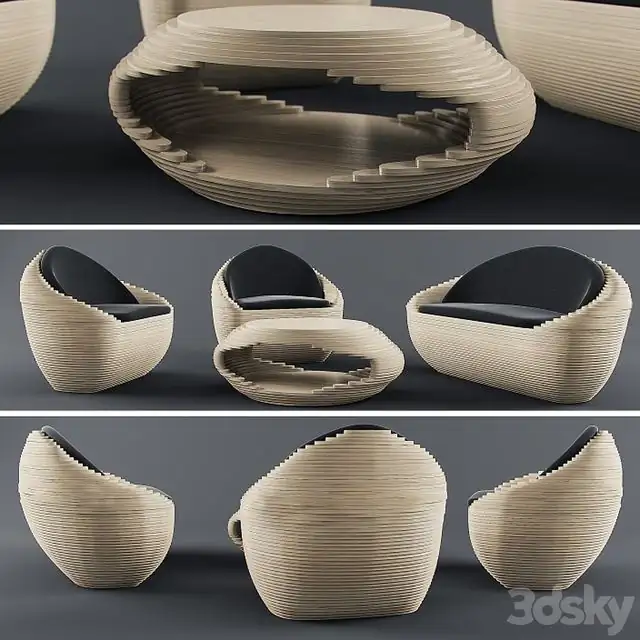 Set of furniture, table chair wood fabric coffee armchair 