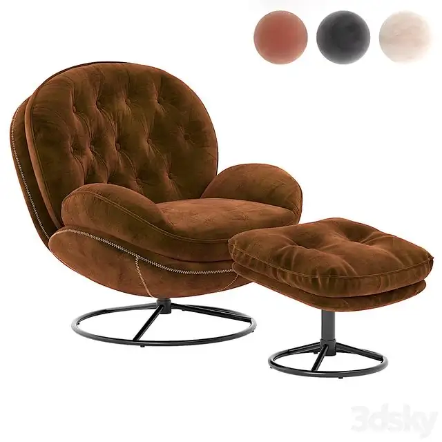 Velvet Swivel Accent Chair with Ottoman Set 