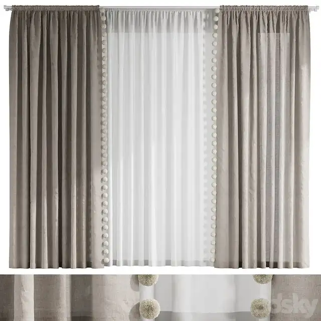 Curtains with pom-poms for the nursery 