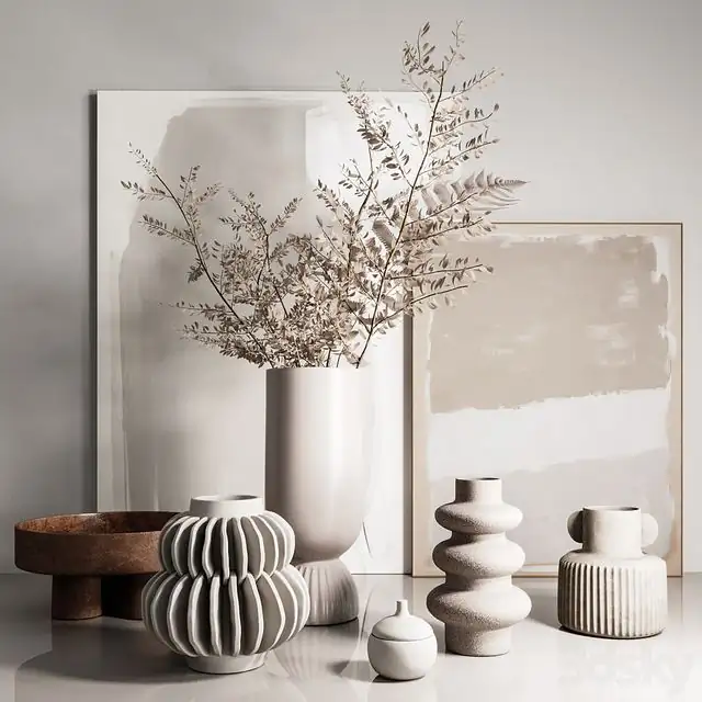 Decorative set with vases and paintings 