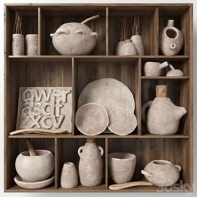 Dishes clay rack n3 Rack with clay dishes 
