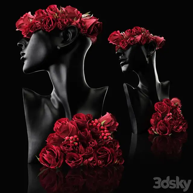 Mannequin Head Bust with a bouquet 