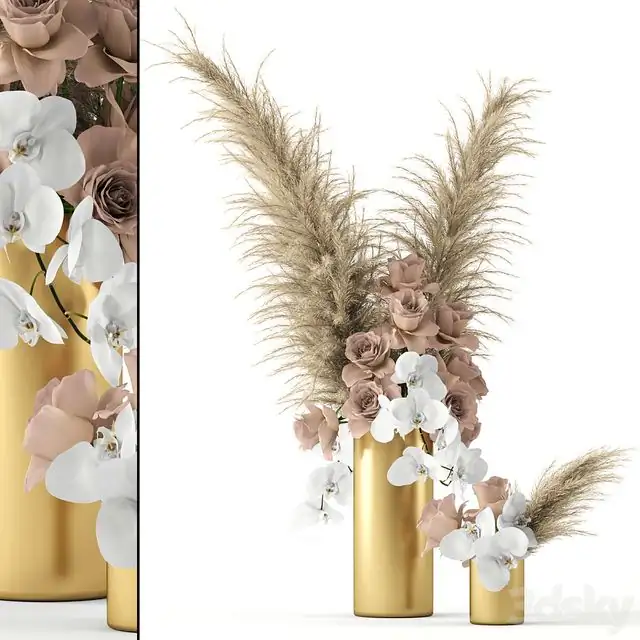 Pale roses and Co in brass vases 